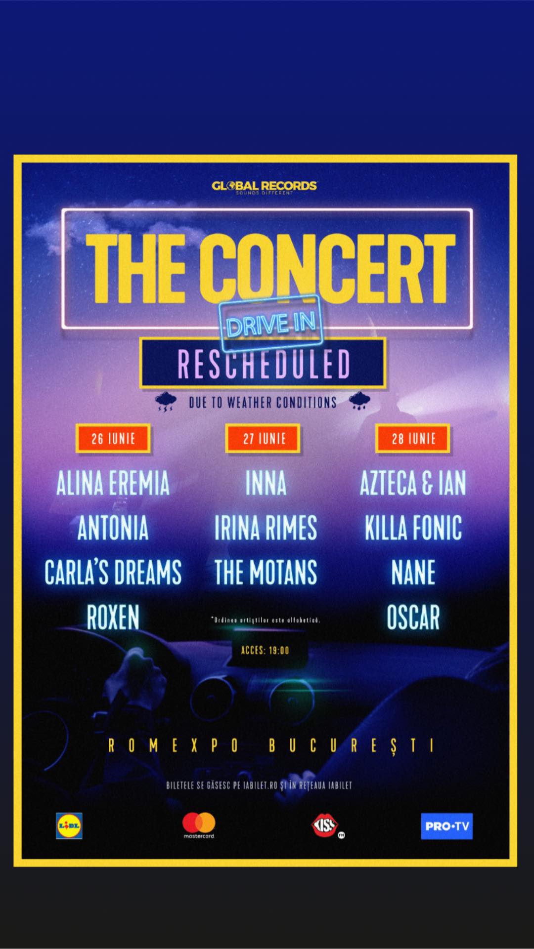 THE CONCERT drive-in se reprogrameaza pentru 26, 27 si 28 iunie