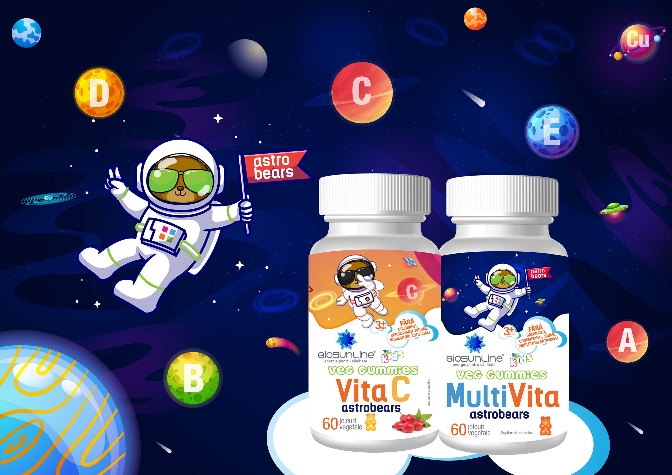 Veg Gummies Astrobears, vitamine vegane pentru copii, potrivite si pentru micutii cu intoleranta la gluten
