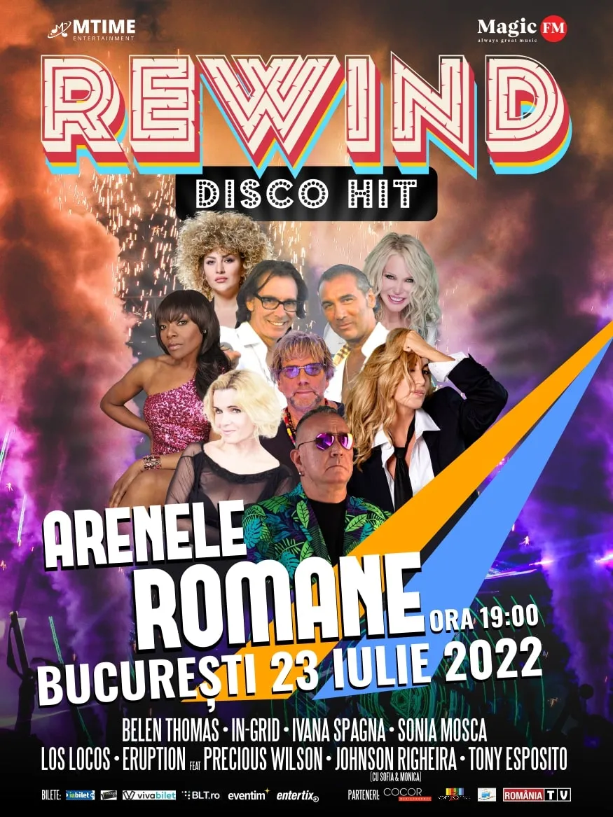 Artiști de notorietate internațională aduc muzica anilor `70/`80/`90 la REWIND DISCO HIT,pe 23 iulie, la Arenele Romane din București