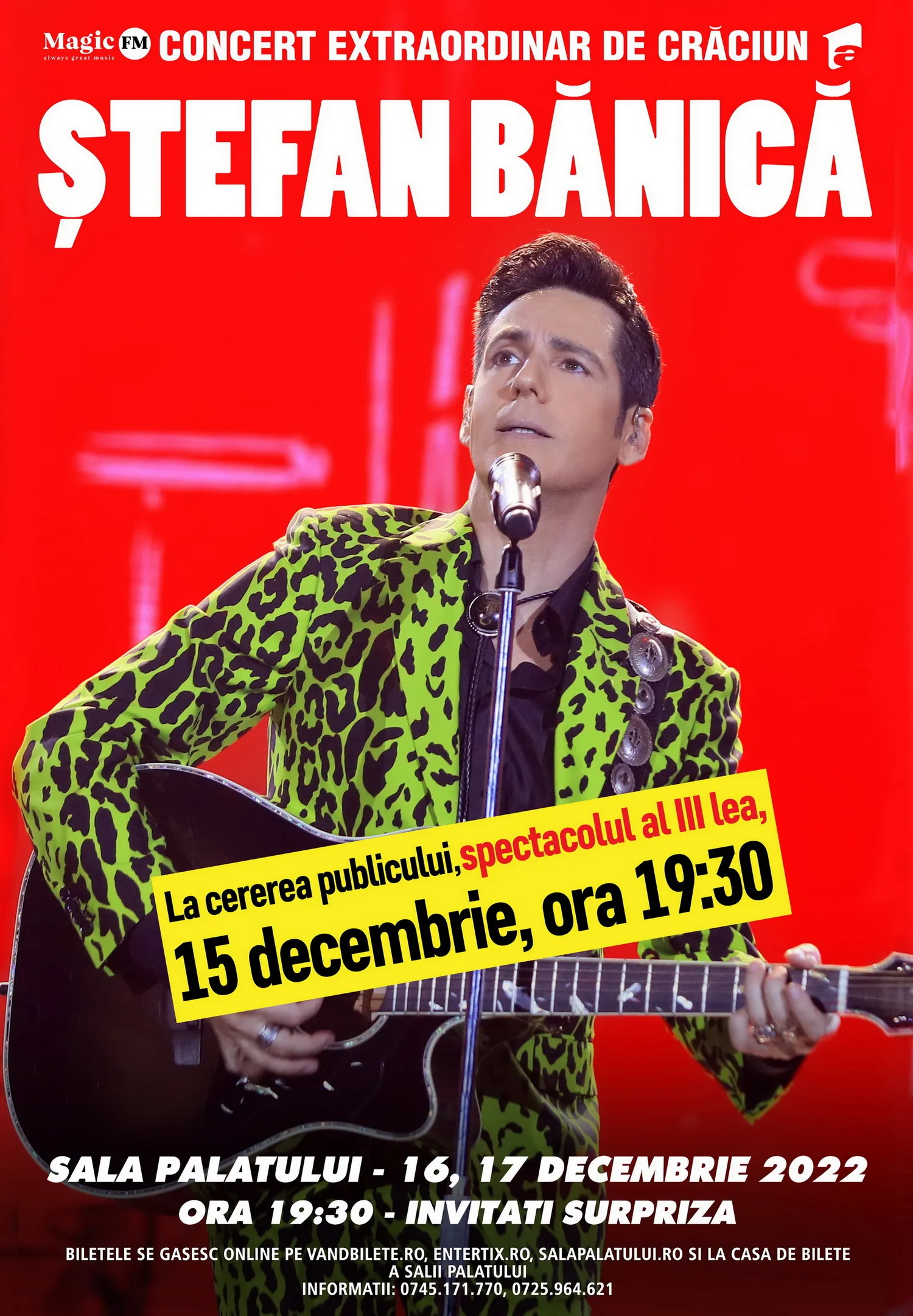 La cererea publicului, ȘTEFAN BĂNICĂ adaugă si al treilea CONCERT DE CRĂCIUN la SALA PALATULUI, pe 15 decembrie