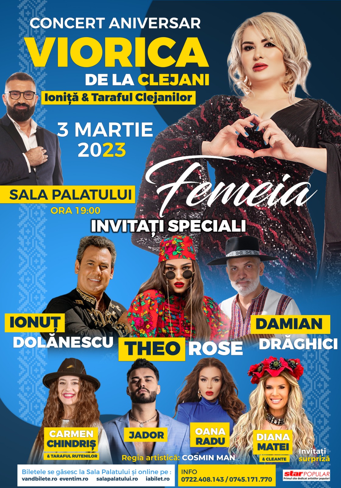 Spectacol Extraordinar FEMEIA impreuna cu Viorica de la Clejani si invitatii sai printr-un concert de anvergura la Sala Palatului