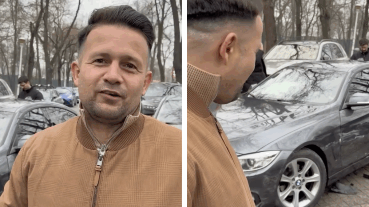 Mașina magicianului Robert Tudor, avariată într-un accident în lanț. Artistul era la cafenea