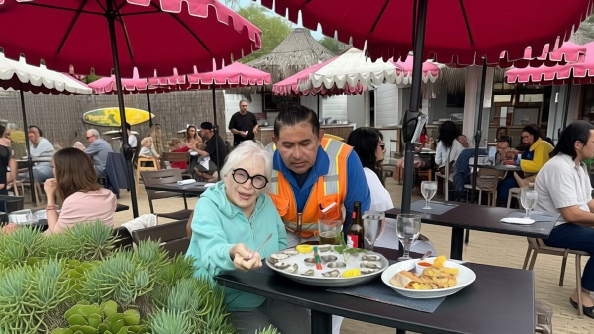 Shirley MacLaine la 91 de ani surprinsă la prânz cu stridii și bere