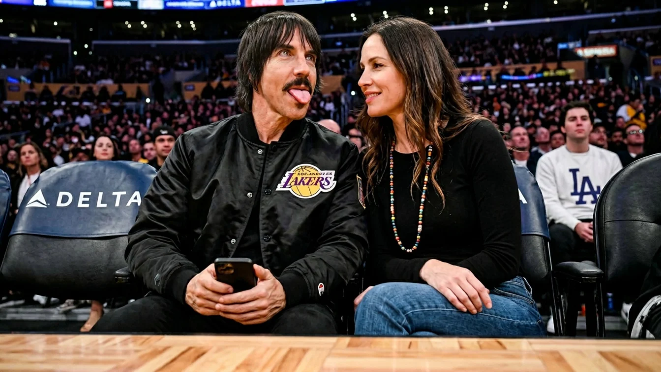 Anthony Kiedis and Everly Bear Kiedis attend a Los Angeles Lakers game.