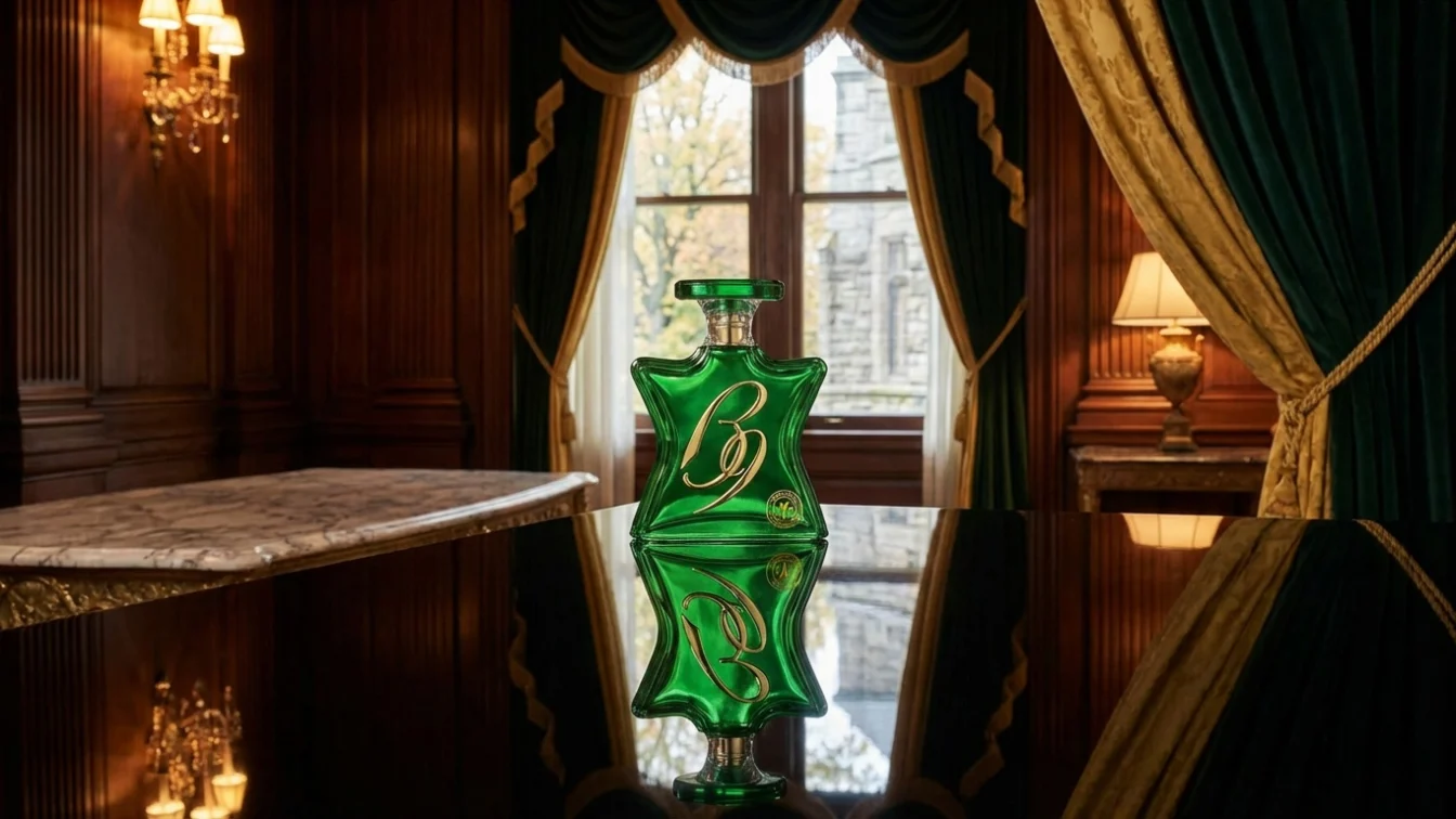Bond No. 9 Tuxedo Park green perfume bottle.