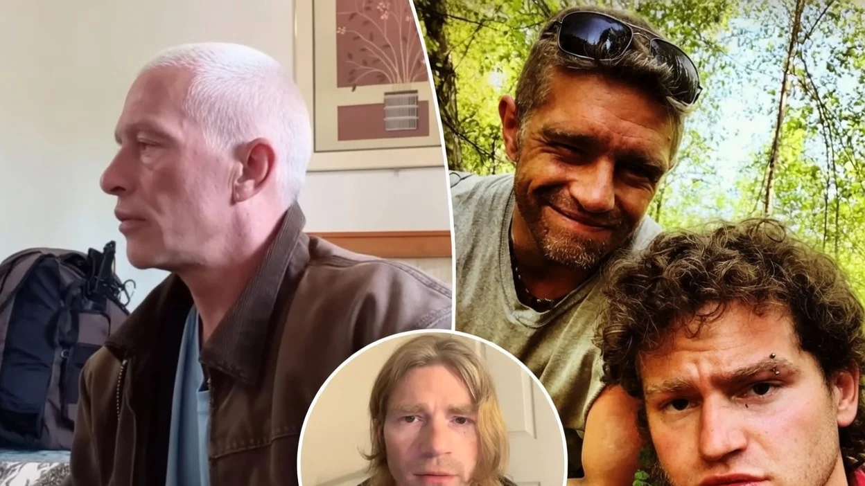 An image collage containing 3 images, Image 1 shows Matt Brown looking at the camera in a video still, Image 2 shows Matt Brown and Gabe Brown posing in a forest, Image 3 shows Matt Brown in a red tank top with a beard and long blond hair