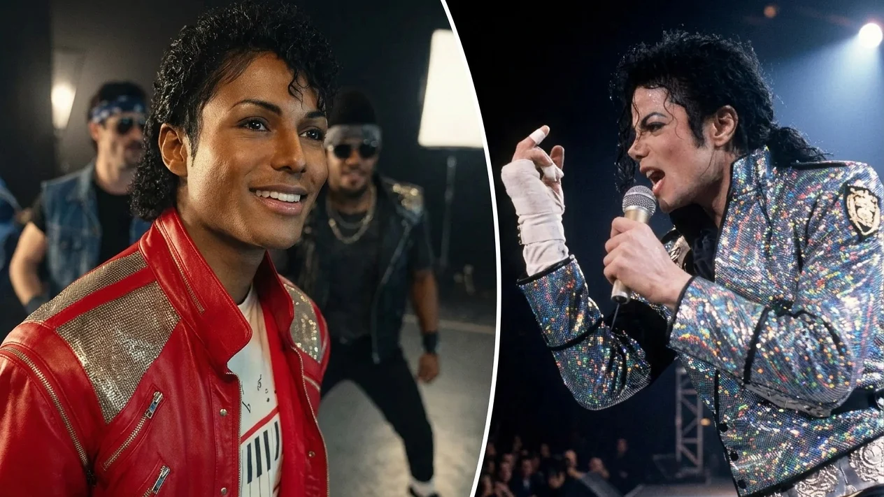 Collage of Michael Jackson and a person dressed as Michael Jackson.