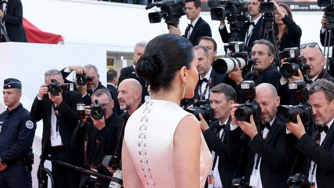 Leïla Bekhti the back of vSchiaparelli Haute Couture at the La Vie D’Une Femme Cannes Film Festival premiere in France.