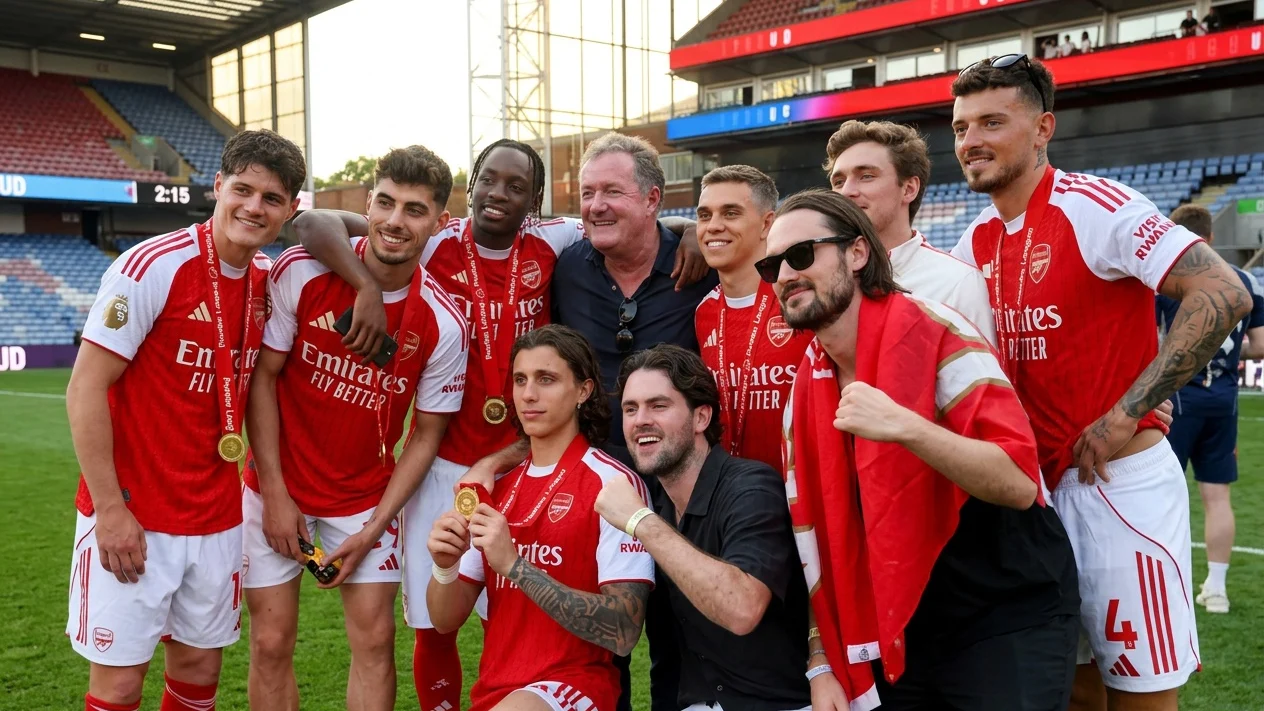 Piers Morgan criticat dupa ce a invadat terenul la titlul Arsenal. Fanii il compara cu Salt Bae