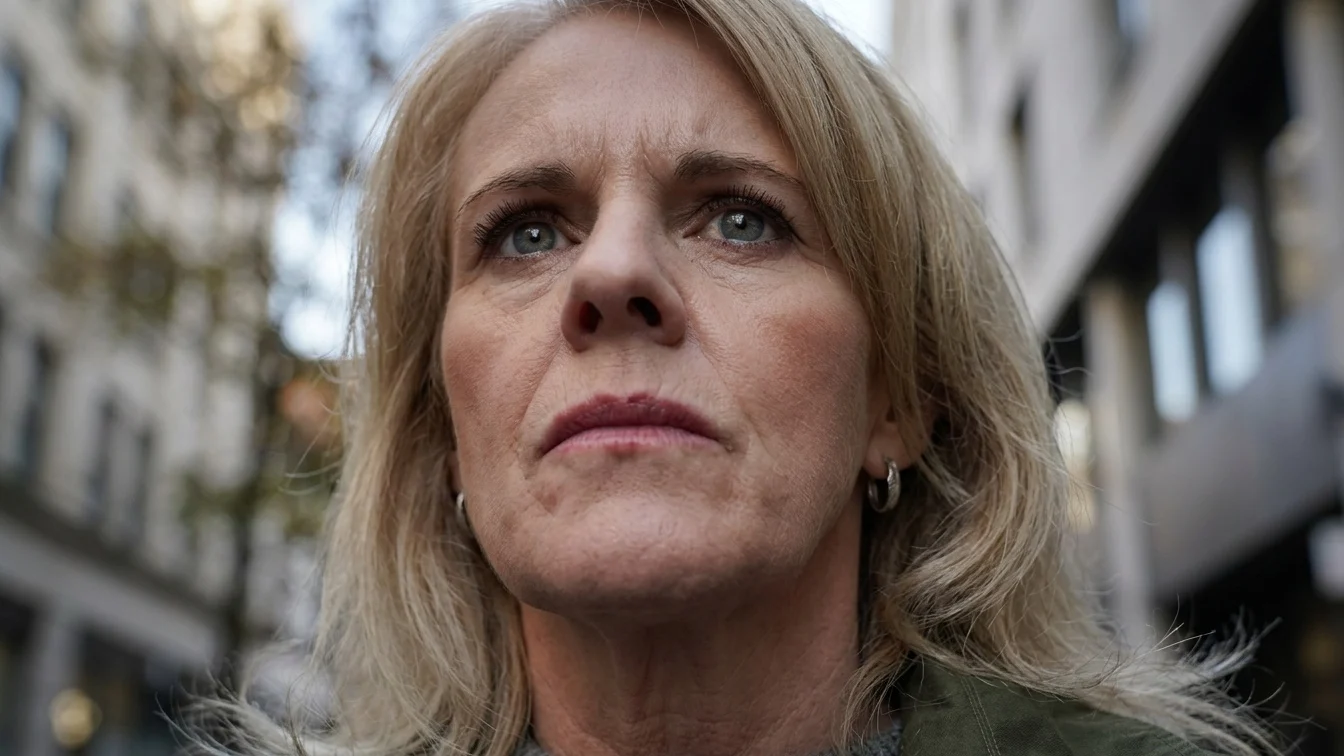 A woman looks concerned as she stands outside
