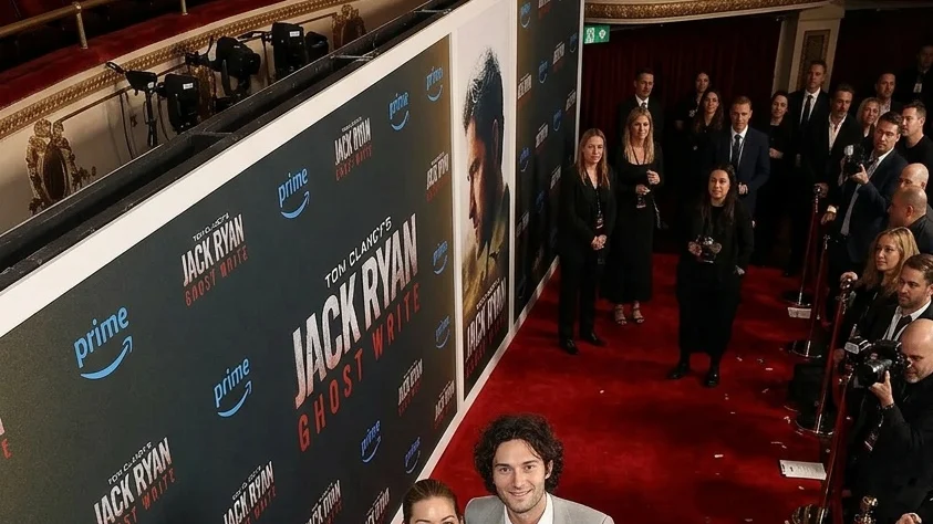 Sienna Miller and Oli Green attended the ‘Jack Ryan: Ghost War’ New York premiere in coordinated black-and-white eveningwear.