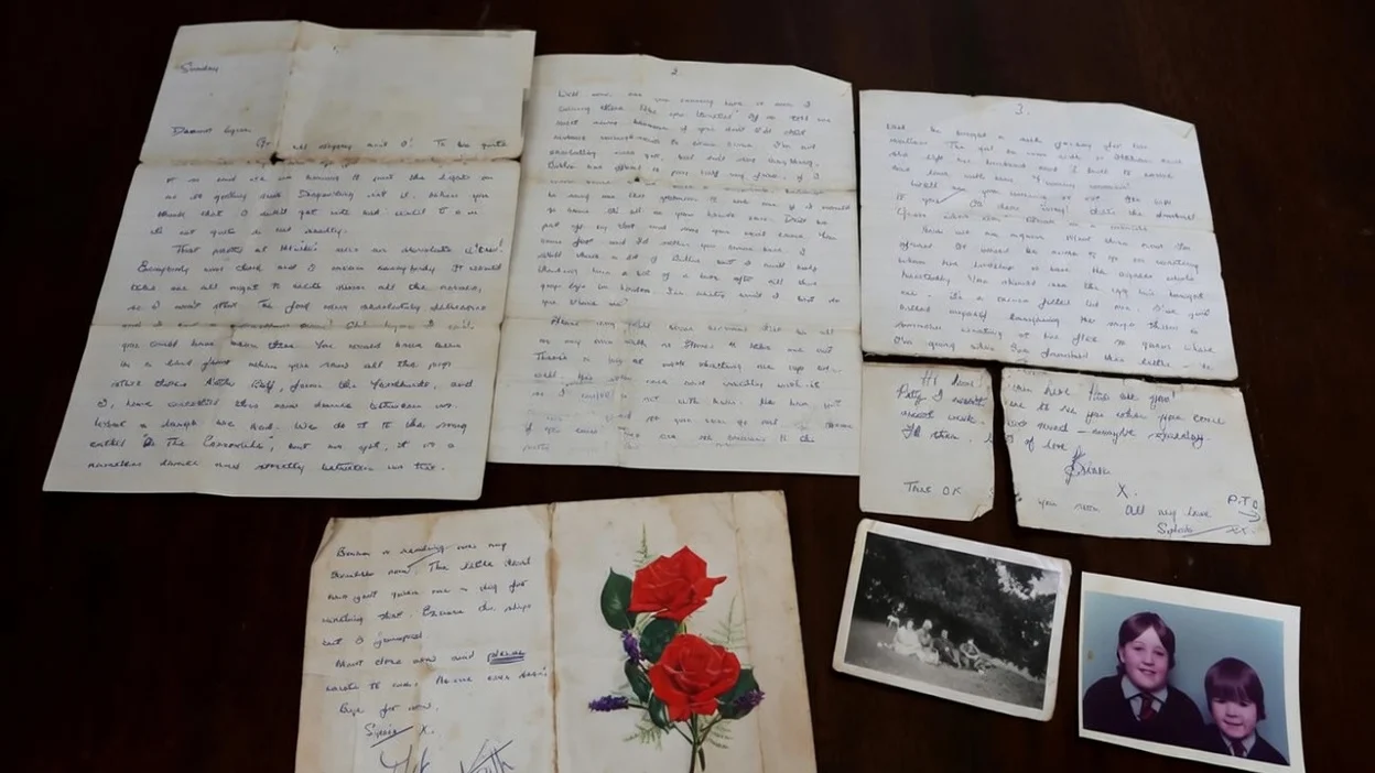 Collage of letters and photos related to The Rolling Stones.