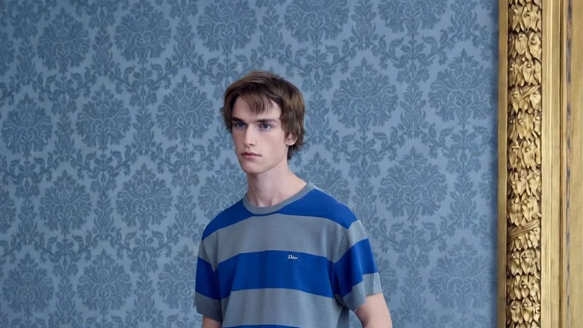 Dior Pre-Fall 2026 menswear striped knit and red trousers from Jonathan Anderson