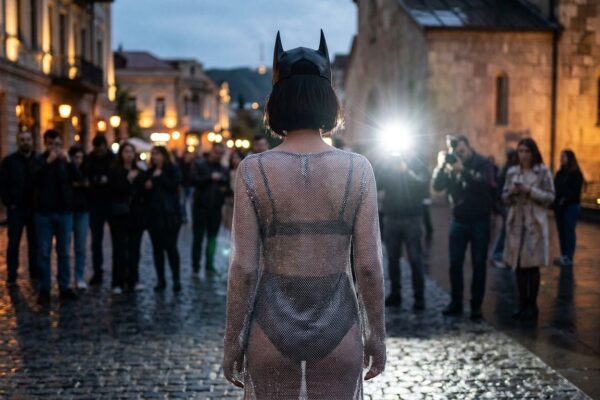 Bianca Censori, apariție incendiară la 31 de ani în Tbilisi. Cum a aprins internetul rochia tip plasă și masca Batman