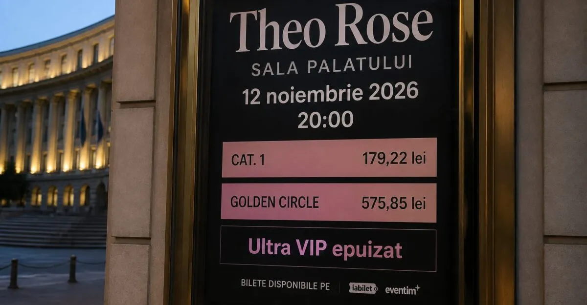 Theo Rose urcă pe 12 noiembrie 2026 la Sala Palatului. Biletele Ultra VIP s-au epuizat, iar prețurile ajung la 575,85 lei